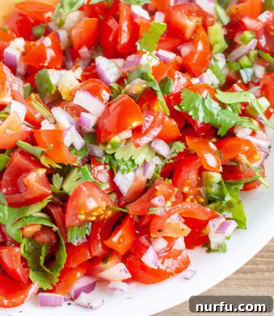 Fresh and Zesty Salsa 4 A close-up shot of a bowl filled with freshly made Pico de Gallo, highlighting its chunky texture and vibrant colors.