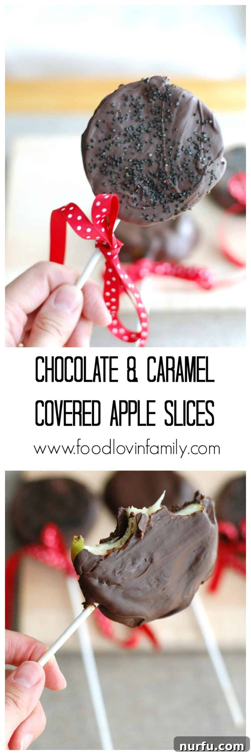 Collage of chocolate and caramel apple slices
