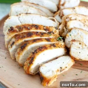 Perfect Air Fryer Chicken Breast 5 Sliced chicken breast on a plate