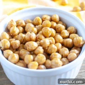 Crispy Air-Fried Chickpea Bites 2 Bowl of air fryer roasted chickpeas, ready to eat.