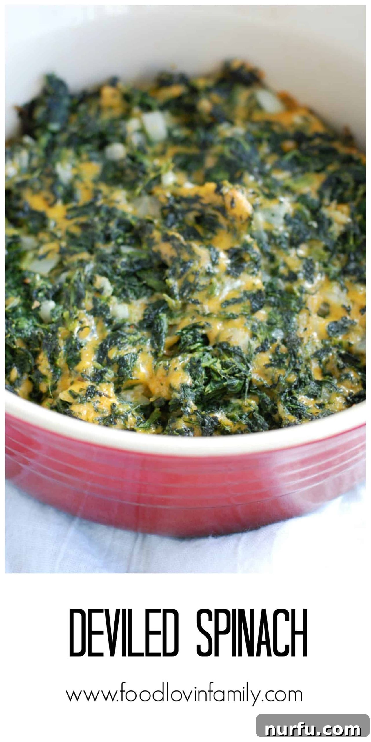 Hearty Spinach Delight 4 A collage of three images showing the process and final product of the deviled spinach casserole: ingredients, cooking, and serving.