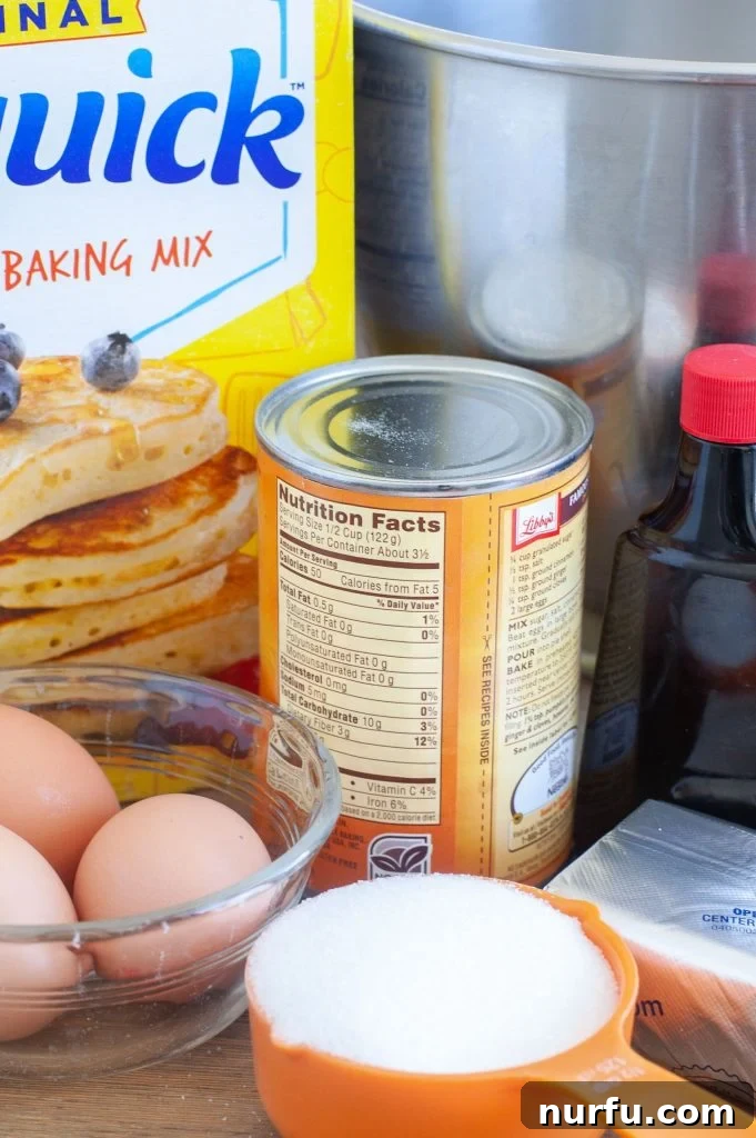Ingredients for Pumpkin Cheesecake, Bisquick, pumpkin can, eggs, sugar, cream cheese