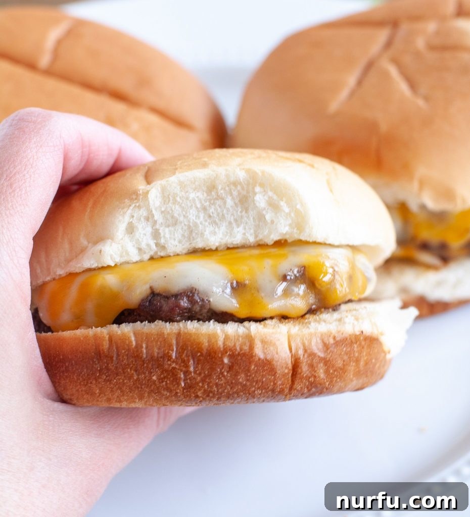 Air Fried Burger Perfection 5 Hand holding a juicy cheeseburger with fresh toppings, showcasing a perfectly cooked air fryer creation.