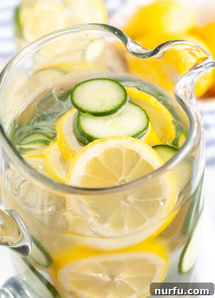 Refreshing Cucumber Lemon Infusion 2 Lemons and cucumber in pitcher of water