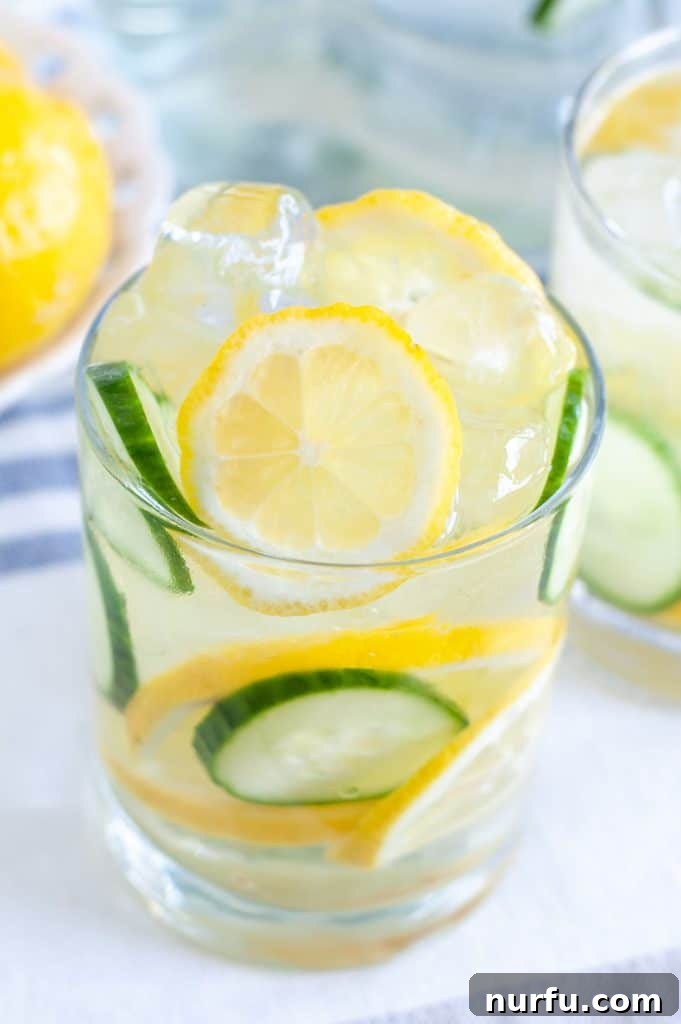 Refreshing Cucumber Lemon Infusion 4 Glass with lemon, cucumber and water