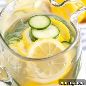 Refreshing Cucumber Lemon Infusion 5 Lemons and cucumber in pitcher of water