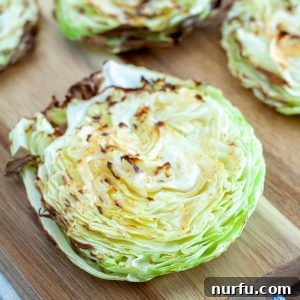 Crispy Air Fryer Cabbage 6 Sliced roasted cabbage.