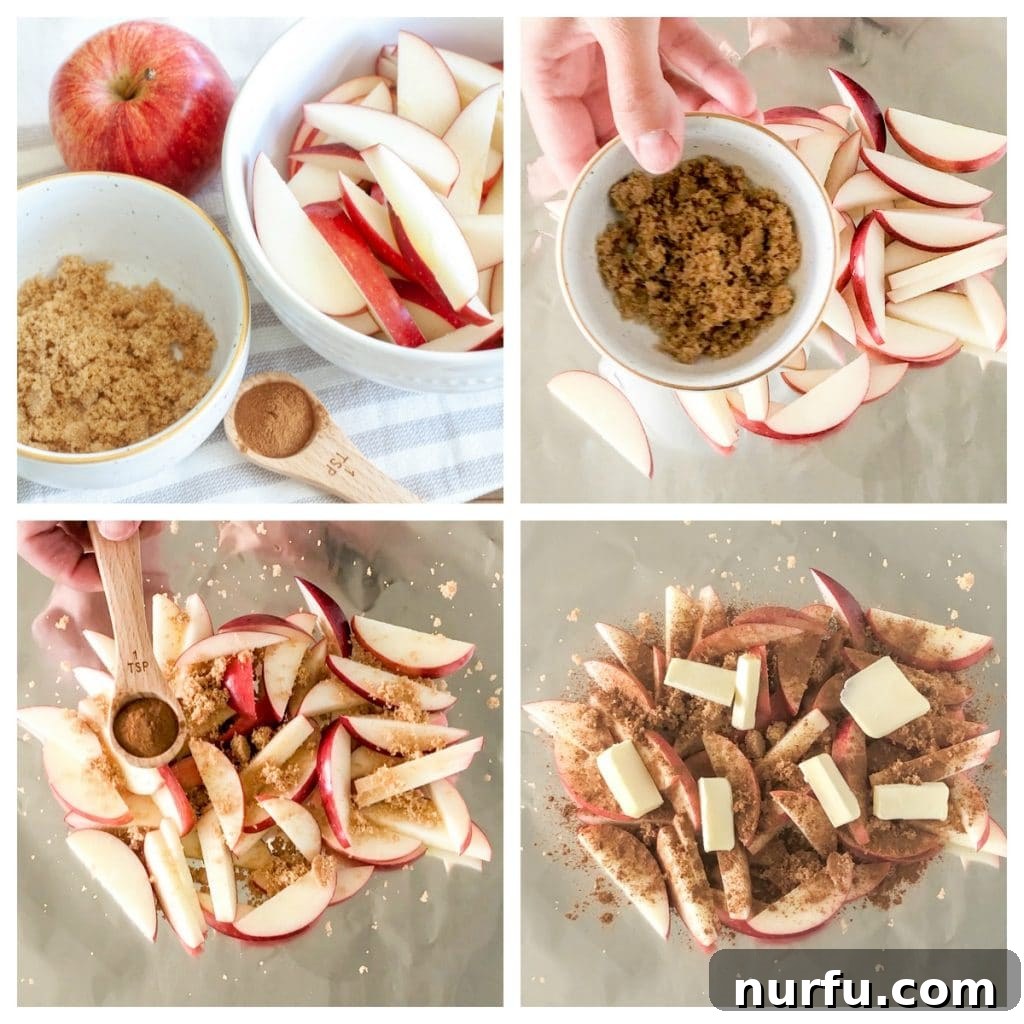 Caramelized Grilled Apples 2 Sliced apples, brown sugar, cinnamon and butter ready to be grilled in a foil packet.