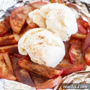 Caramelized Grilled Apples 4 Sliced apples and ice cream in foil packet.