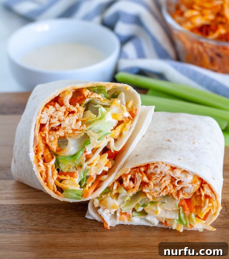 Zesty Buffalo Chicken Wraps 2 buffalo chicken wrap cut in half