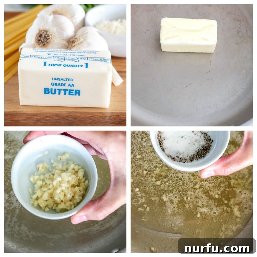 butter, garlic, salt and pepper