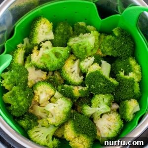 Broccoli in a steamer basket, ready for cooking in the Instant Pot.