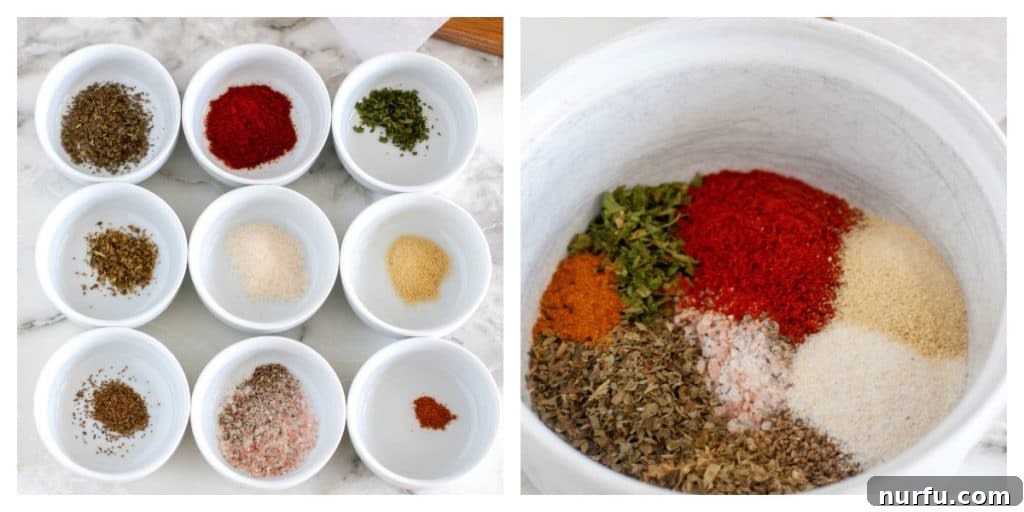 Ultimate Chicken Flavor Mix 3 Spices in small white bowls and then combined into one bowl