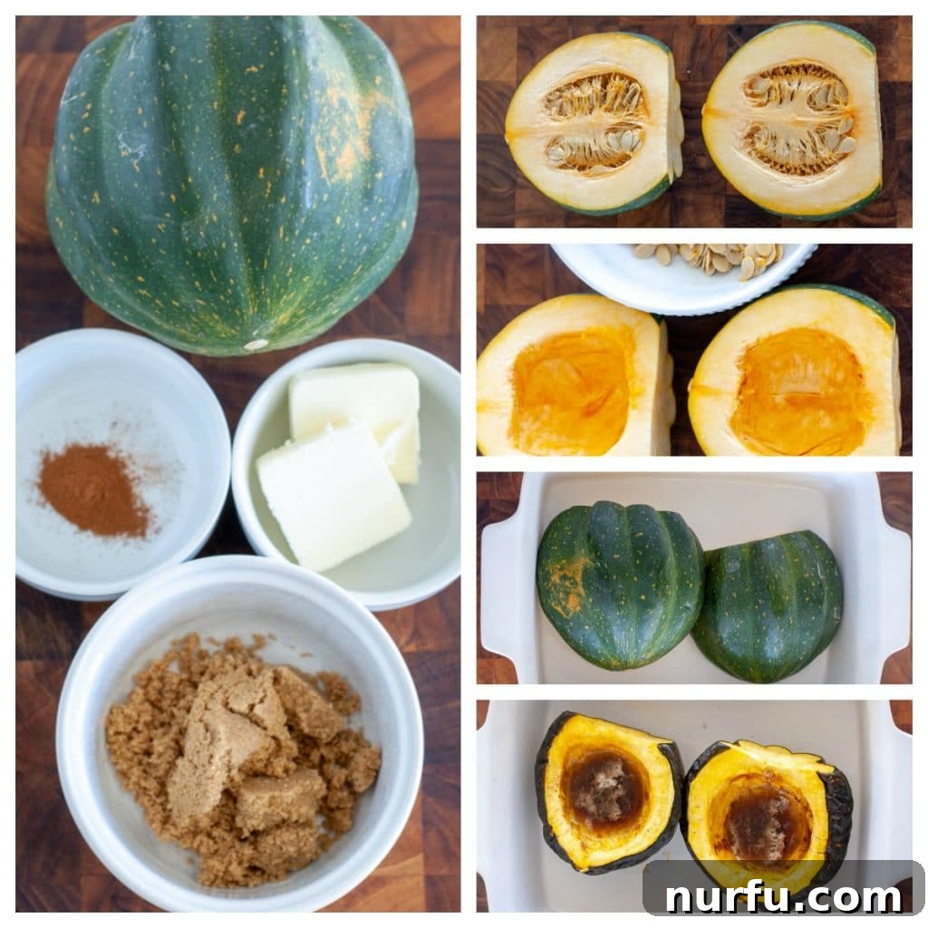 Easy Microwave Acorn Squash 3 Two halves of acorn squash in a glass baking dish, ready for microwaving