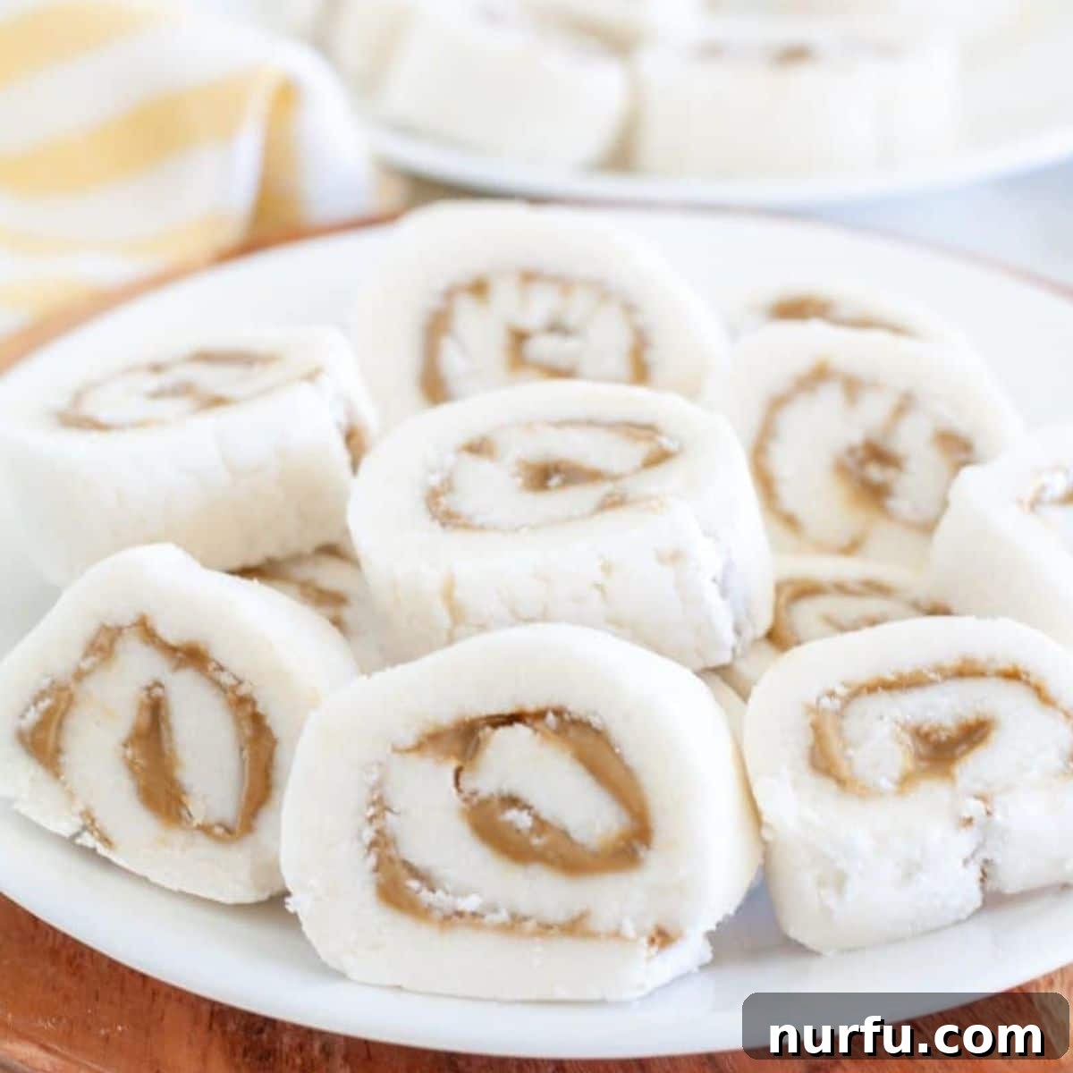 Slices of potato candy on a plate.