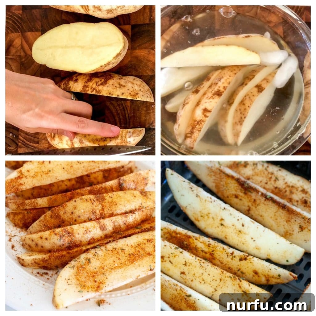 Crispy Air Fryer Potato Wedges 3 Close-up shot of perfectly cooked, seasoned potato wedges filling an air fryer basket, showing their golden brown and crispy texture.