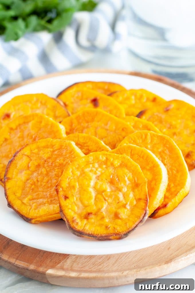 Roasted Sweet Potato Rounds 2 sweet potato slices on a plate