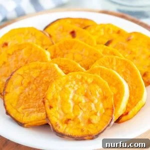 Roasted sweet potato slices on plate