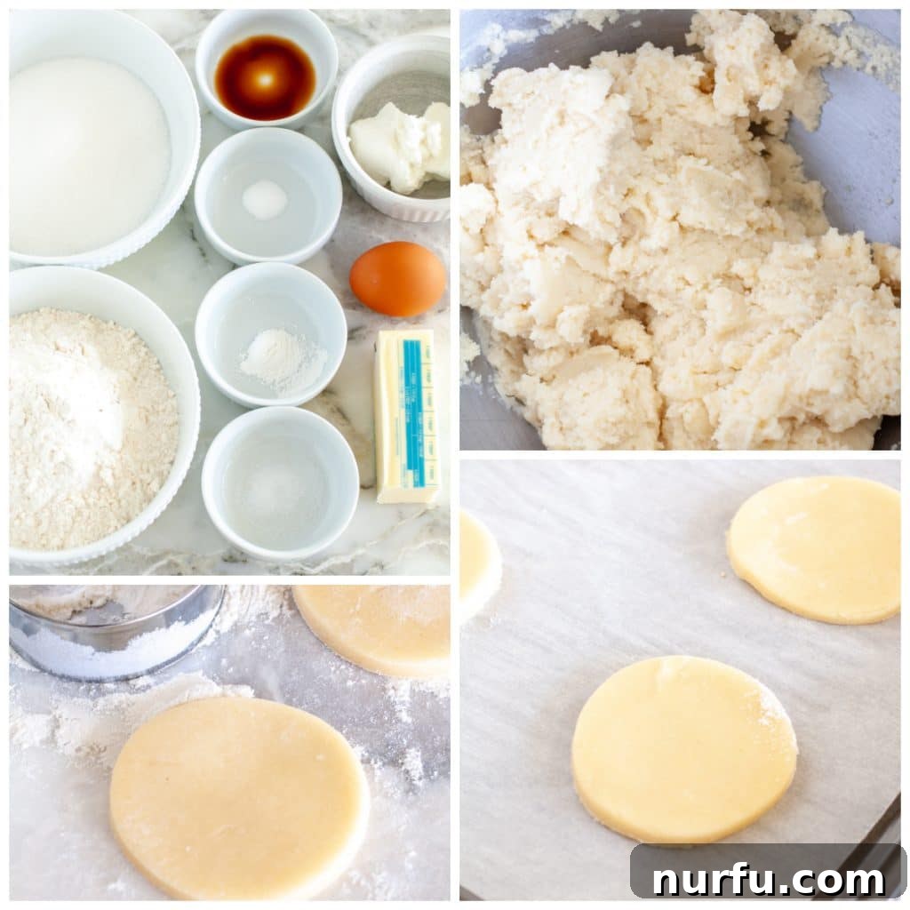 Pillowy Soft Sour Cream Cookies 3 Sour cream cookie dough cut into circles on a baking sheet, ready to bake