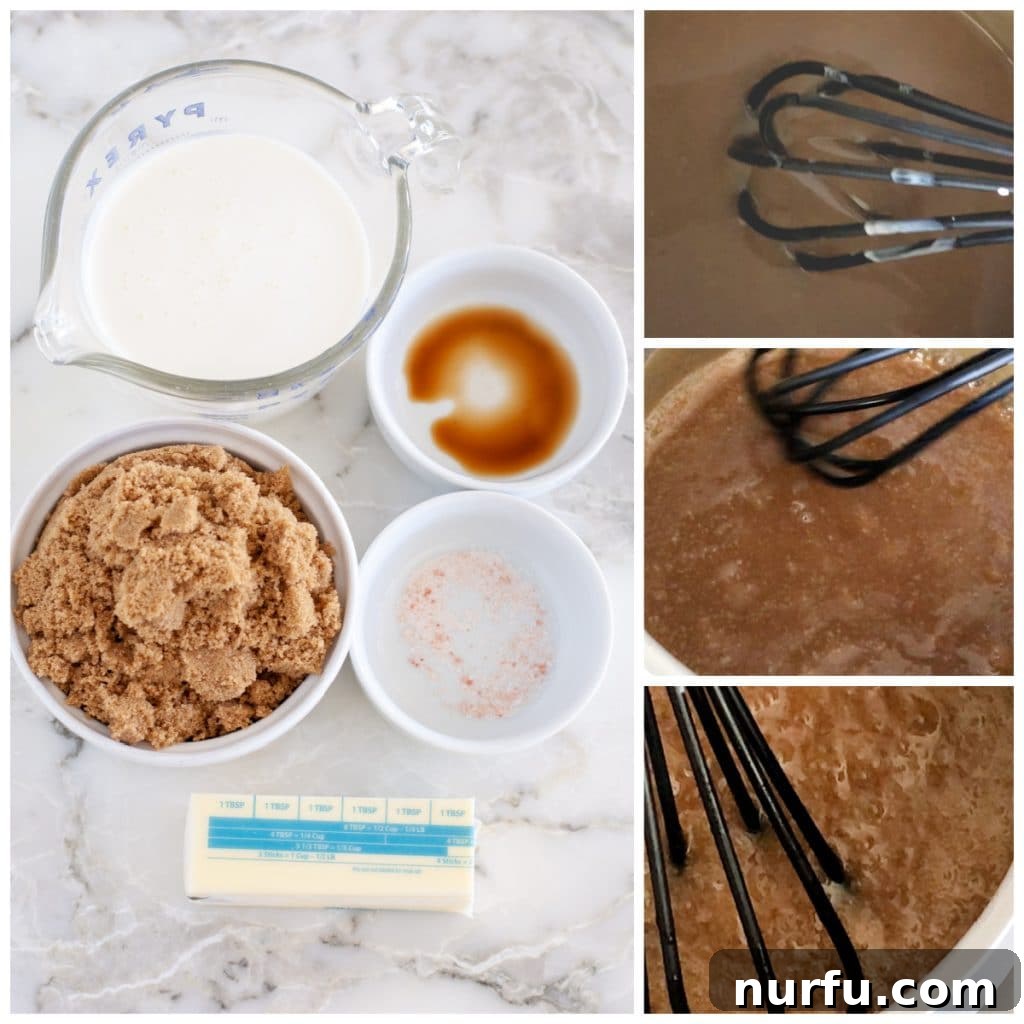 Rich Butterscotch Sauce 3 Brown sugar, cream, butter mixed in saucepan