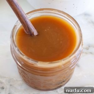 Jar of caramel sauce.