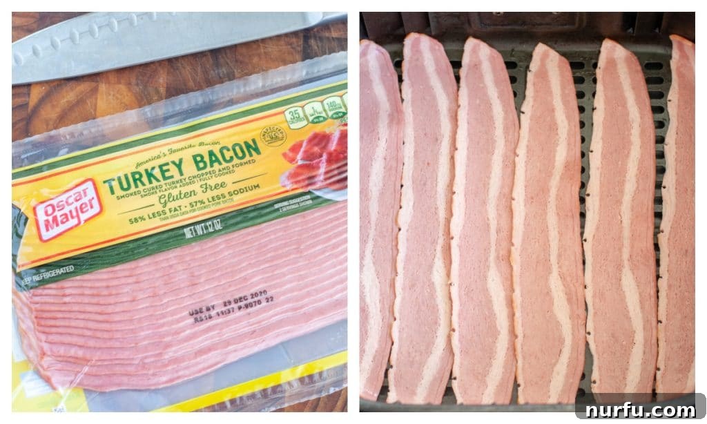 Golden Crispy Air Fryer Turkey Bacon 3 Raw turkey bacon in its package, ready for the air fryer.