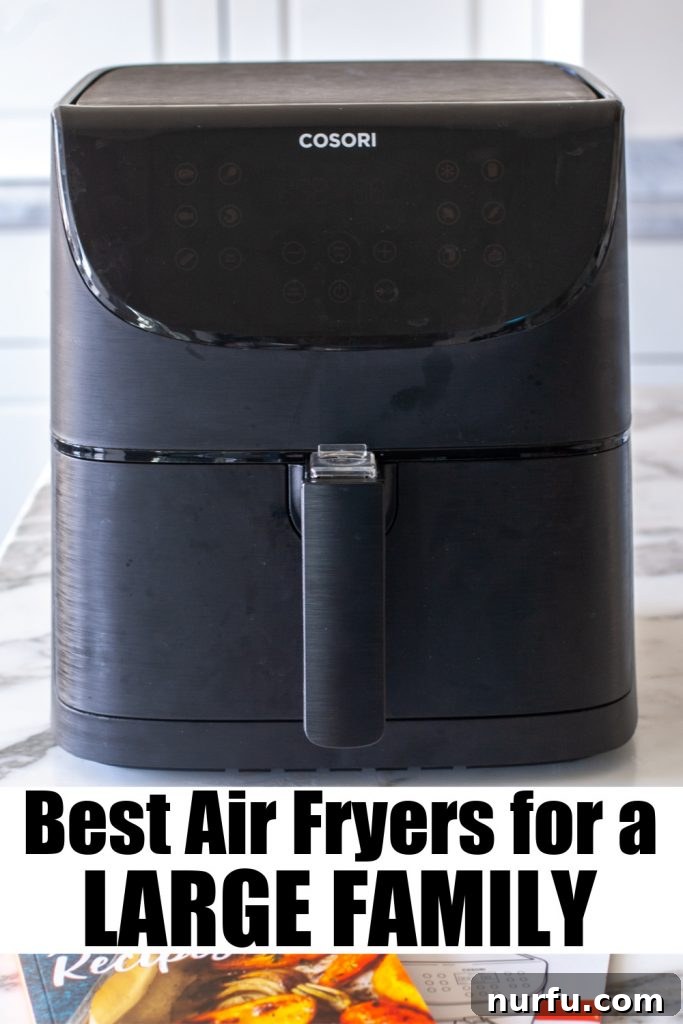 Feeding a Crowd? The Best Air Fryers for Large Families 2 Large capacity air fryer cooking a full meal for a family, showcasing crispy food
