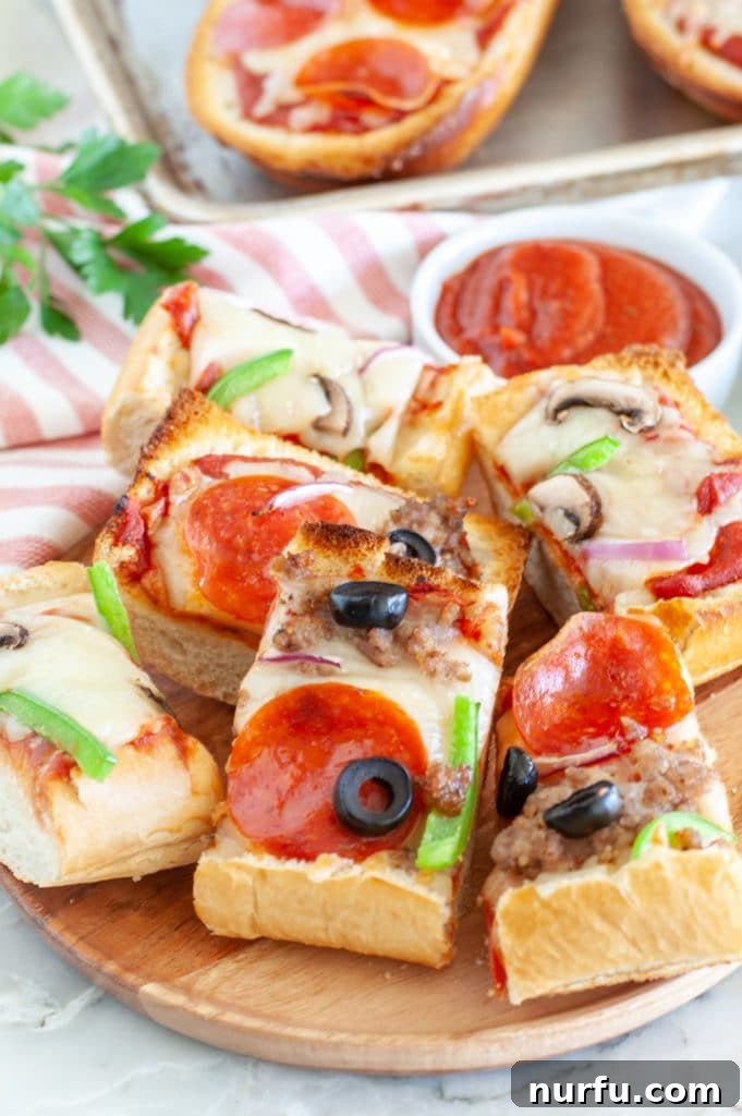 Crispy Baguette Pizza 2 Sliced French Bread pizza on a plate