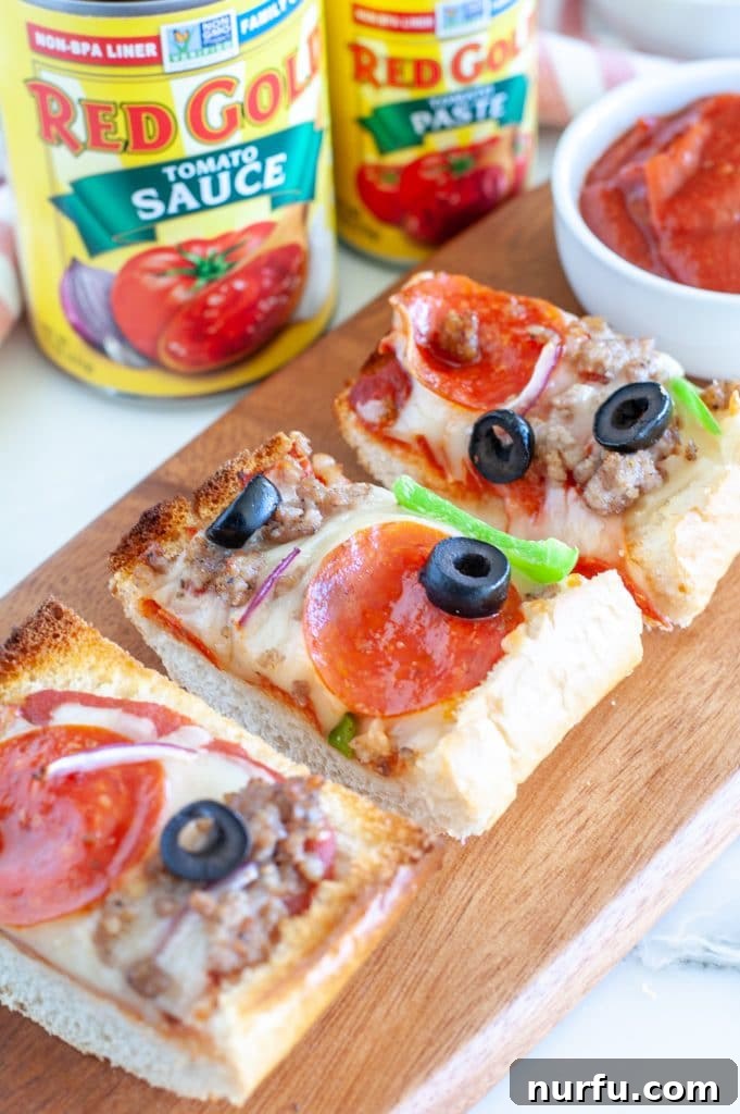 Crispy Baguette Pizza 5 Sliced French bread pizza on board