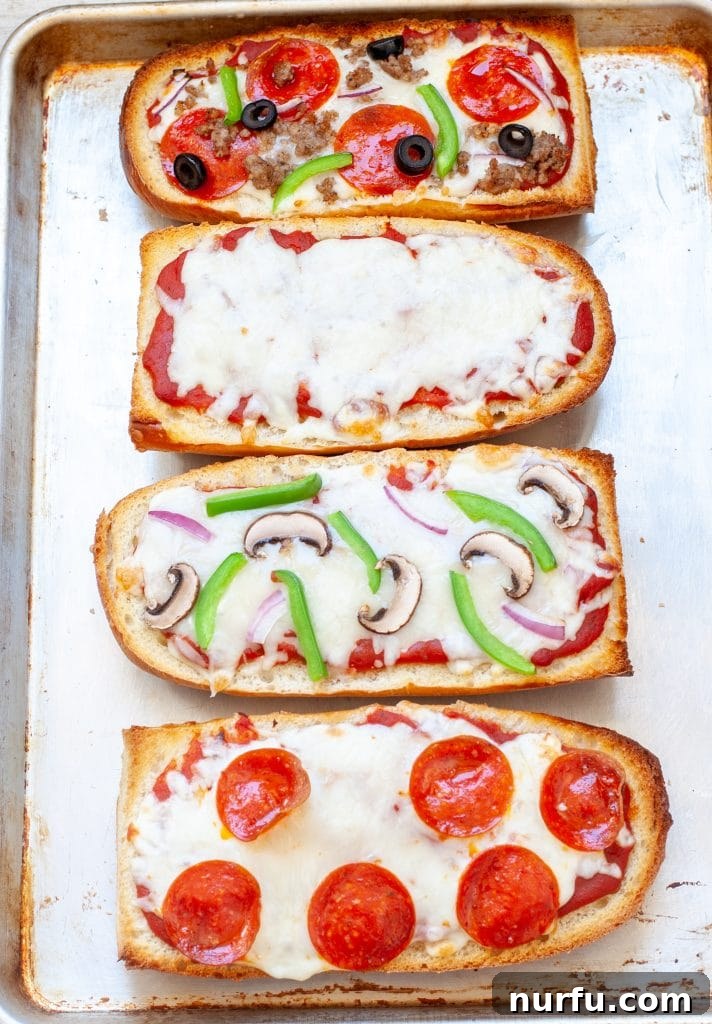 Crispy Baguette Pizza 7 French bread pizza on a pan
