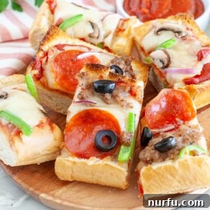 Crispy Baguette Pizza 8 Sliced pizza on a plate.