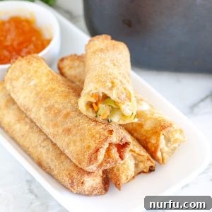 Plate of egg rolls with one that has bite taken out.