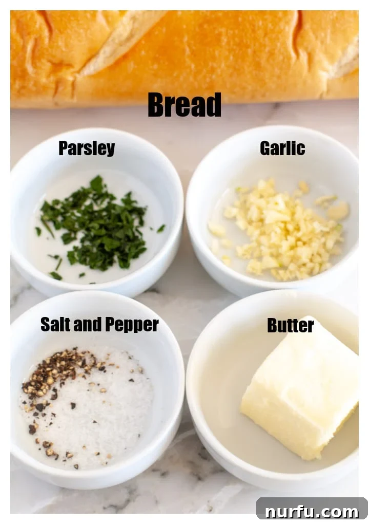 Perfect Air-Fried Garlic Bread 3 Bowls of parsley, garlic, butter and bread.