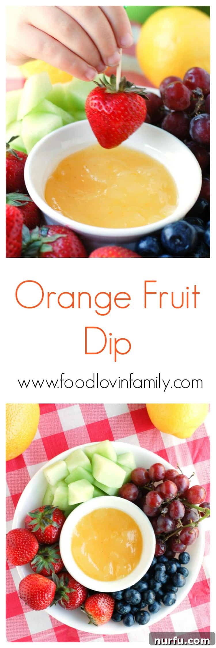 Sunny Orange Dip 7 A collage of various images showcasing the vibrant orange fruit dip with different summer fruits, highlighting its versatility and irresistible appeal for any occasion.