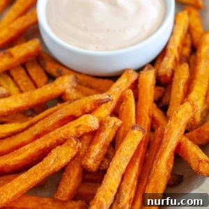 Crispy Alexia Sweet Potato Fries in the Air Fryer 5 Cooked fries on a plate.