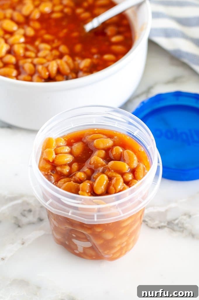 How to Freeze Baked Beans 2 A sealed container filled with baked beans, ready for freezing.