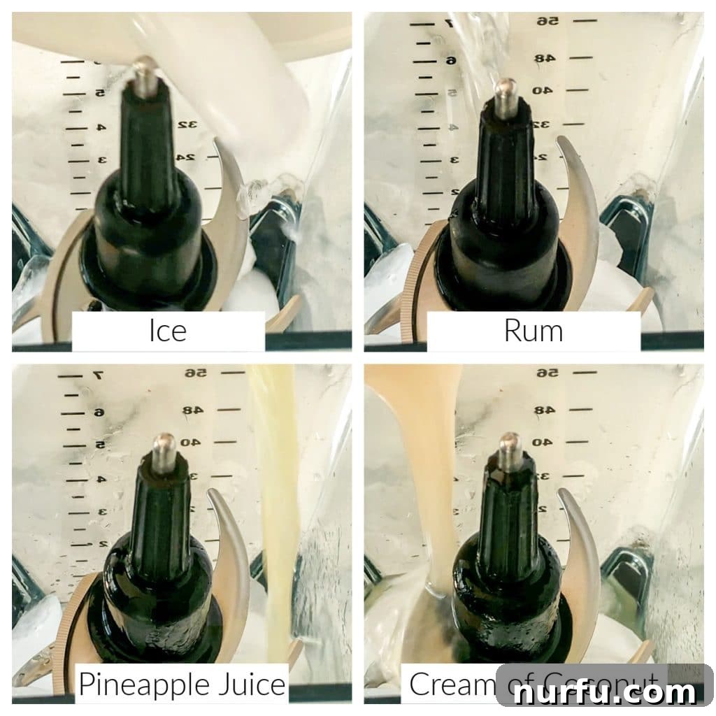 Ice and pineapple juice in blender.