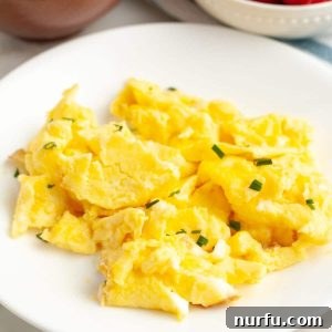 Effortless Air Fryer Scramble 5 Scrambled eggs on a plate, presented as a finished dish.