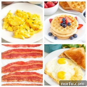 Eggs, bacon and waffles.