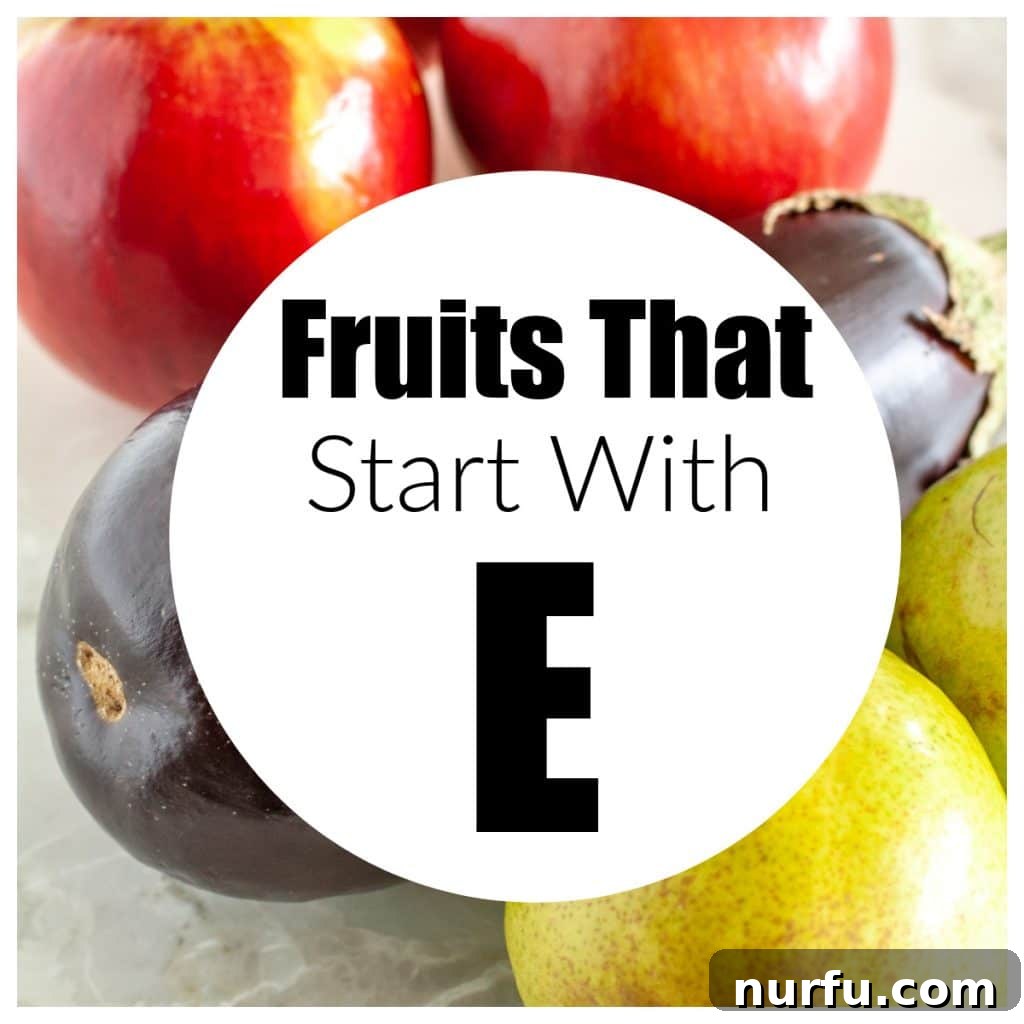 Unveiling 17 Fruits That Start With E 2 Apples, pears and eggplant. A vibrant display of various E-fruits, including purple eggplants, green apples, and yellow pears, symbolizing the rich diversity awaiting discovery.