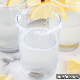 Elegant glass filled with a Lemon Drop cocktail, garnished with a fresh lemon slice.
