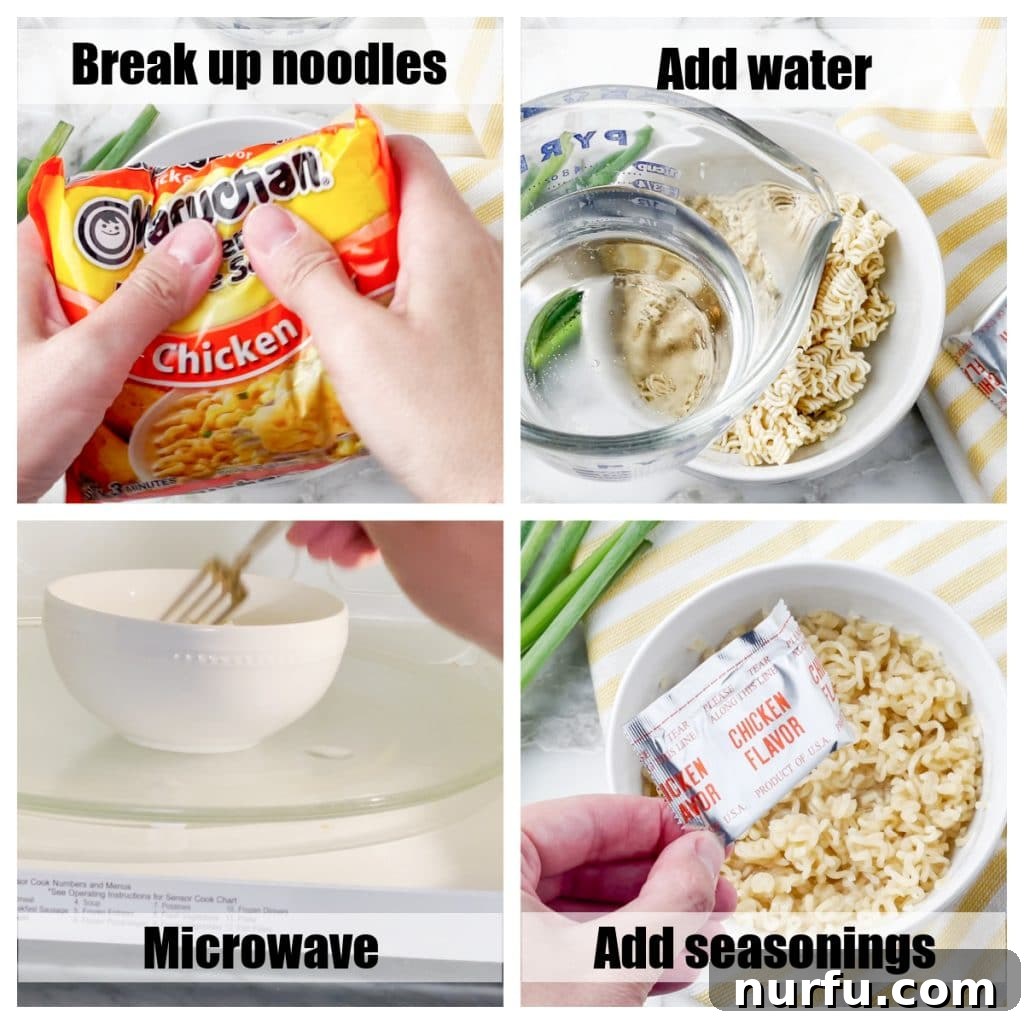 Perfecting Microwave Ramen 3 Ramen noodles cooking in a microwave-safe bowl inside a microwave, showing the simplicity of preparation.