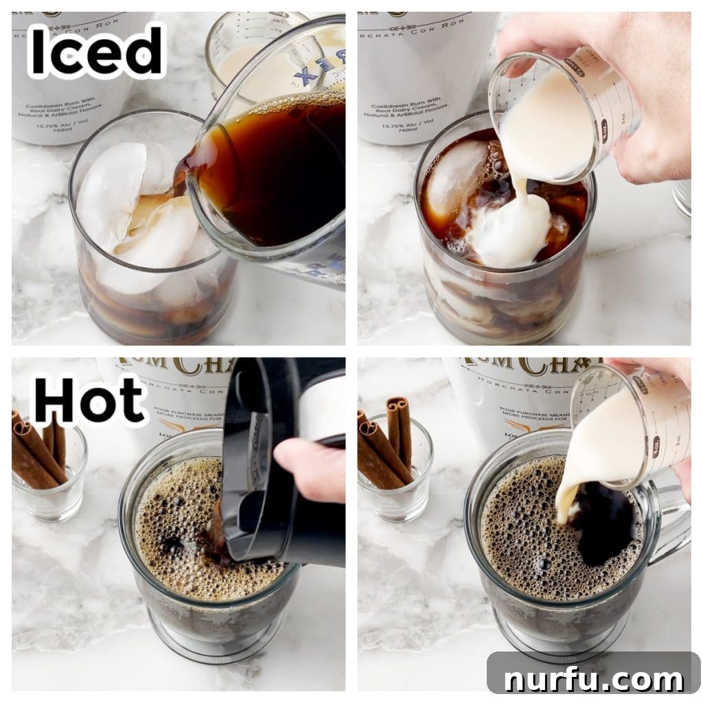 Glass with coffee and cream being poured.