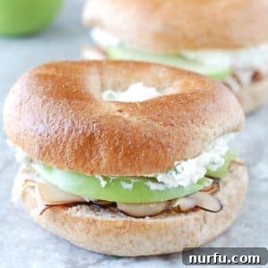 Spiced Turkey Apple Delight 2 Bagel sandwich with apple and turkey, a perfect blend of flavors and textures.