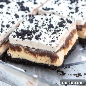 Buster Bar Ice Cream Dessert in a glass baking dish