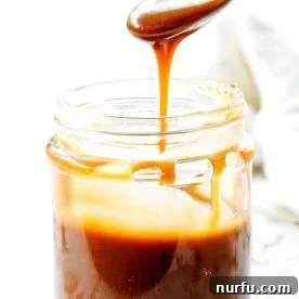 Caramel sauce in a jar.