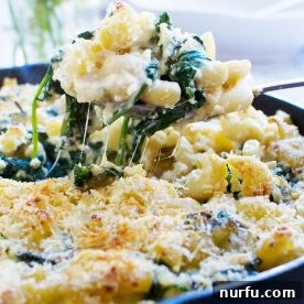 White Cheddar Greek Style Mac and Cheese in a casserole dish