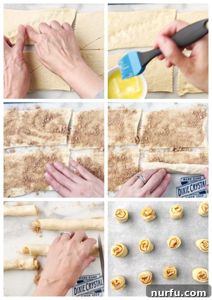 King's Cinnamon Crunch 3 Crescent roll dough rectangle with melted butter and cinnamon sugar mixture spread on top.