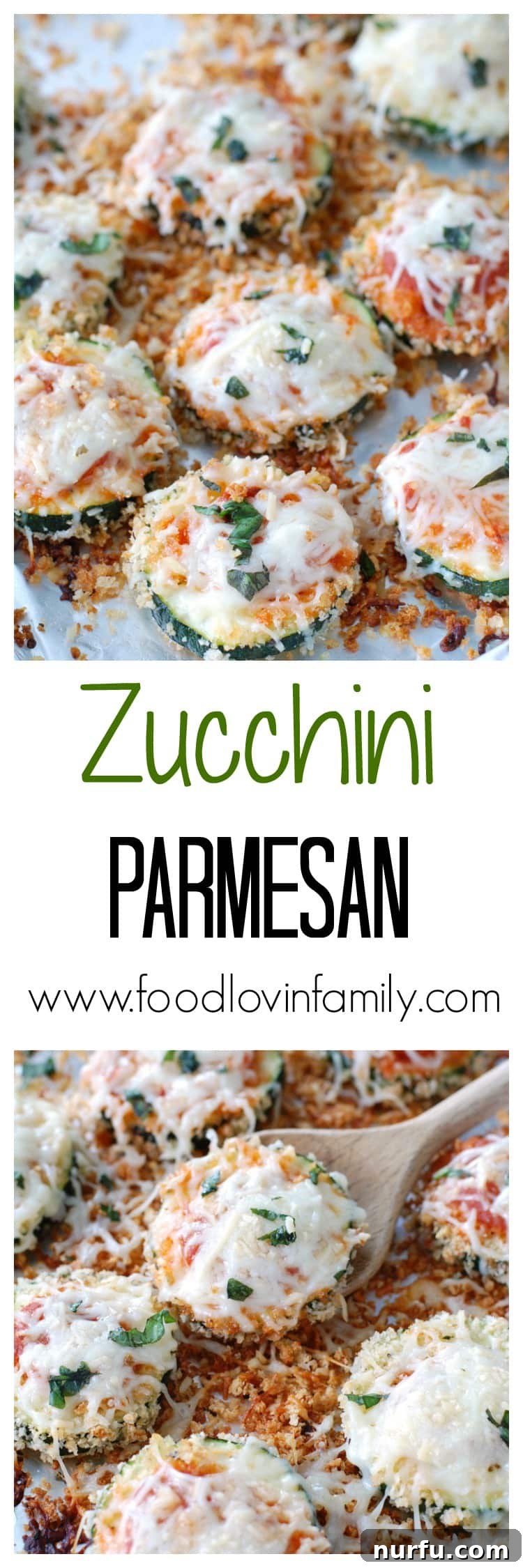 Cheesy Baked Zucchini Parmesan 6 Zucchini Parmesan is a great way to use leftover zucchinis and makes a perfect meatless Monday meal, presented on a wooden board.