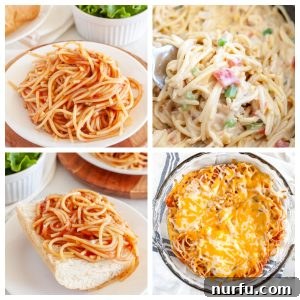 Beyond the Bowl: 20 Genius Leftover Spaghetti Makeovers 3 Plate of spaghetti, pie plate of spaghetti with cheese.